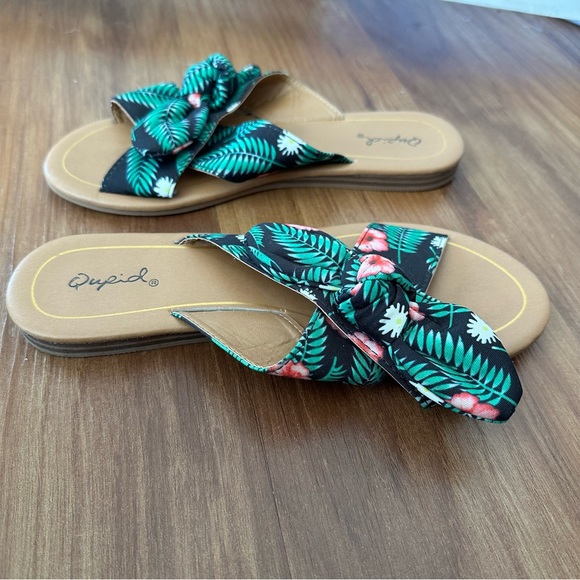 Tropical Floral Print Bow Slide Sandals - Picture 13 of 15